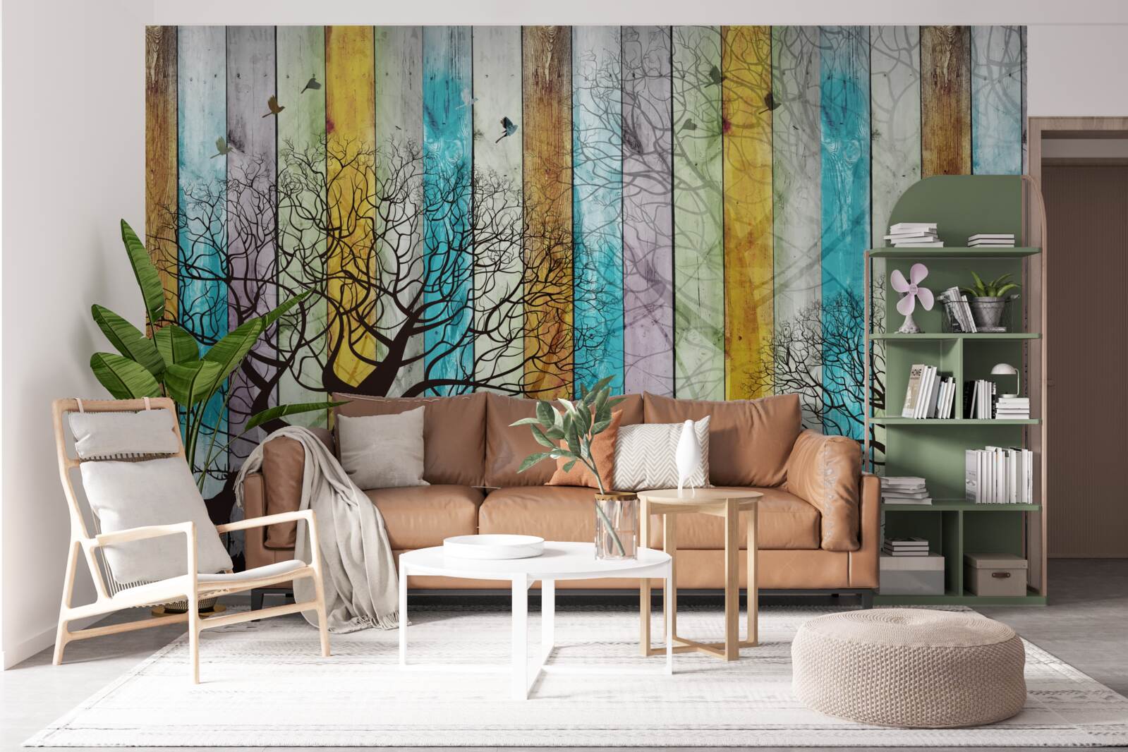 Fotobehang contouren van bomen en elanden