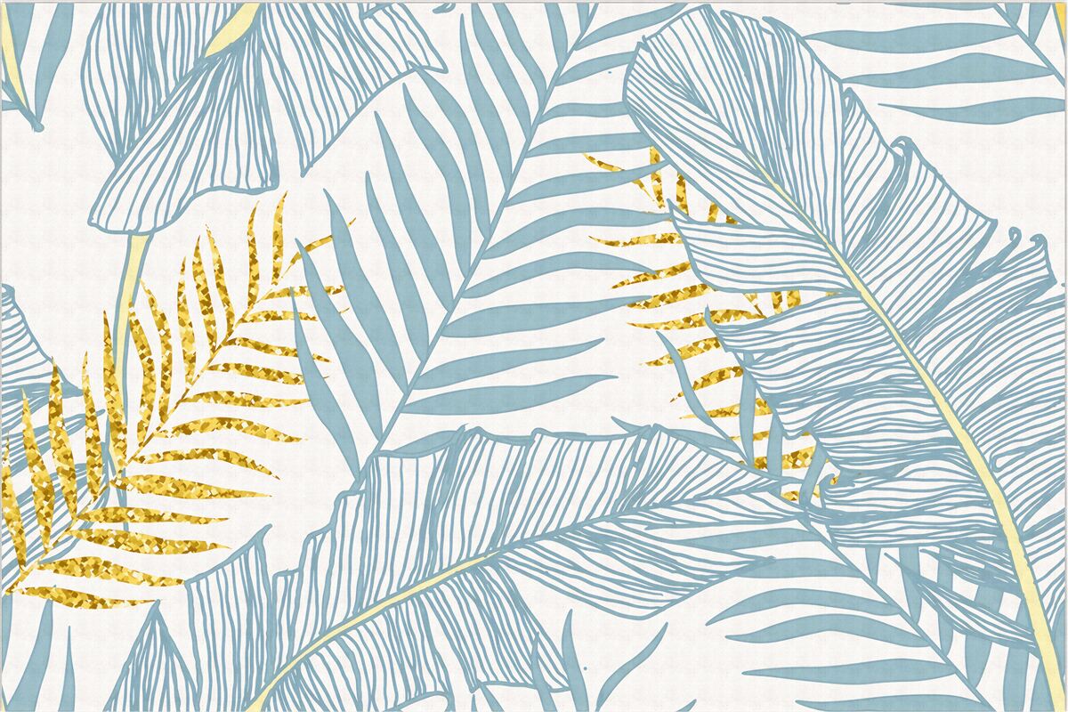 Fotobehang veren in blauw- en goudtinten