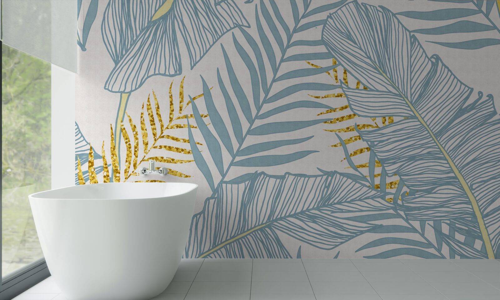 Fotobehang veren in blauw- en goudtinten