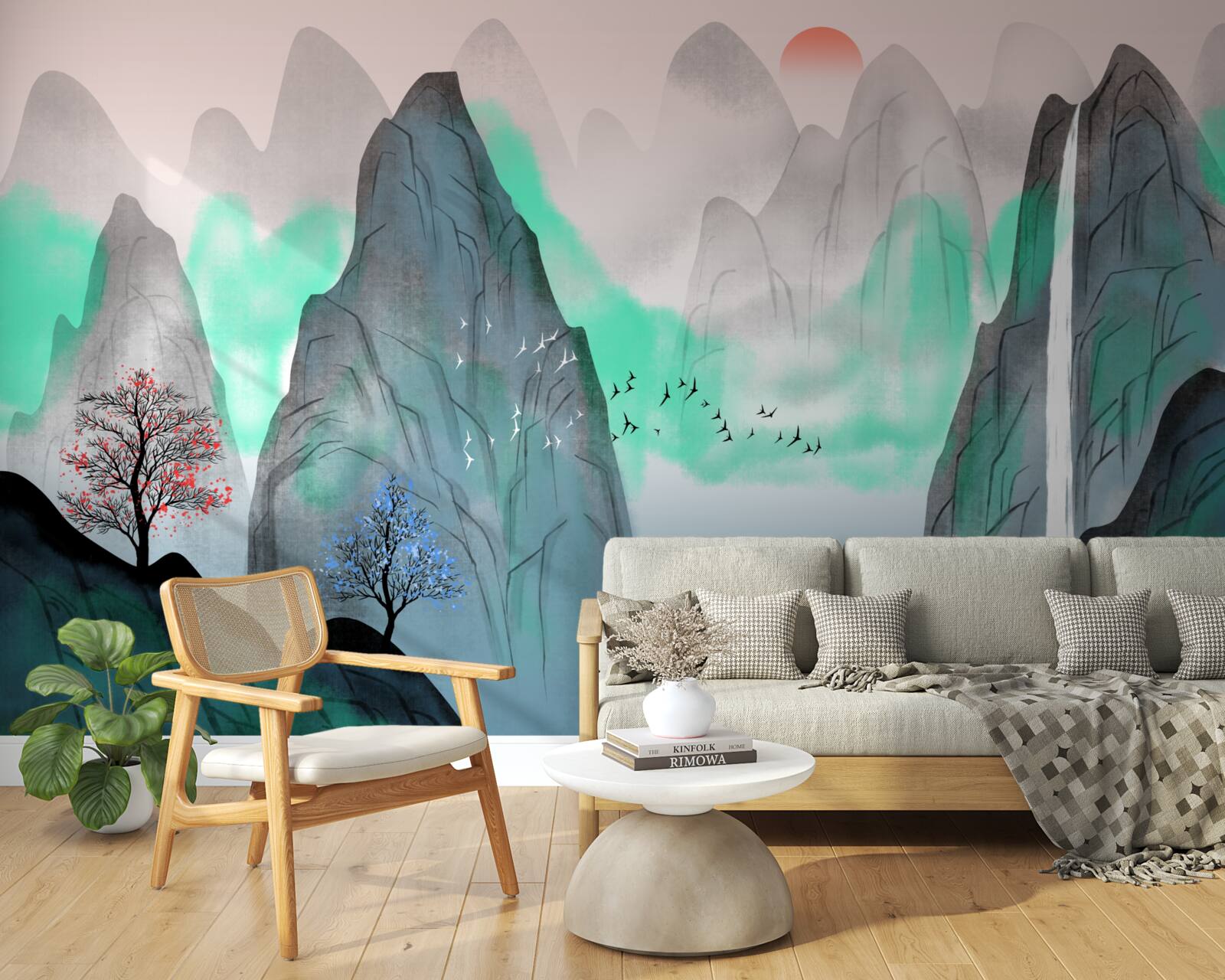 Fotobehang zonsondergang in de abstracte bergen