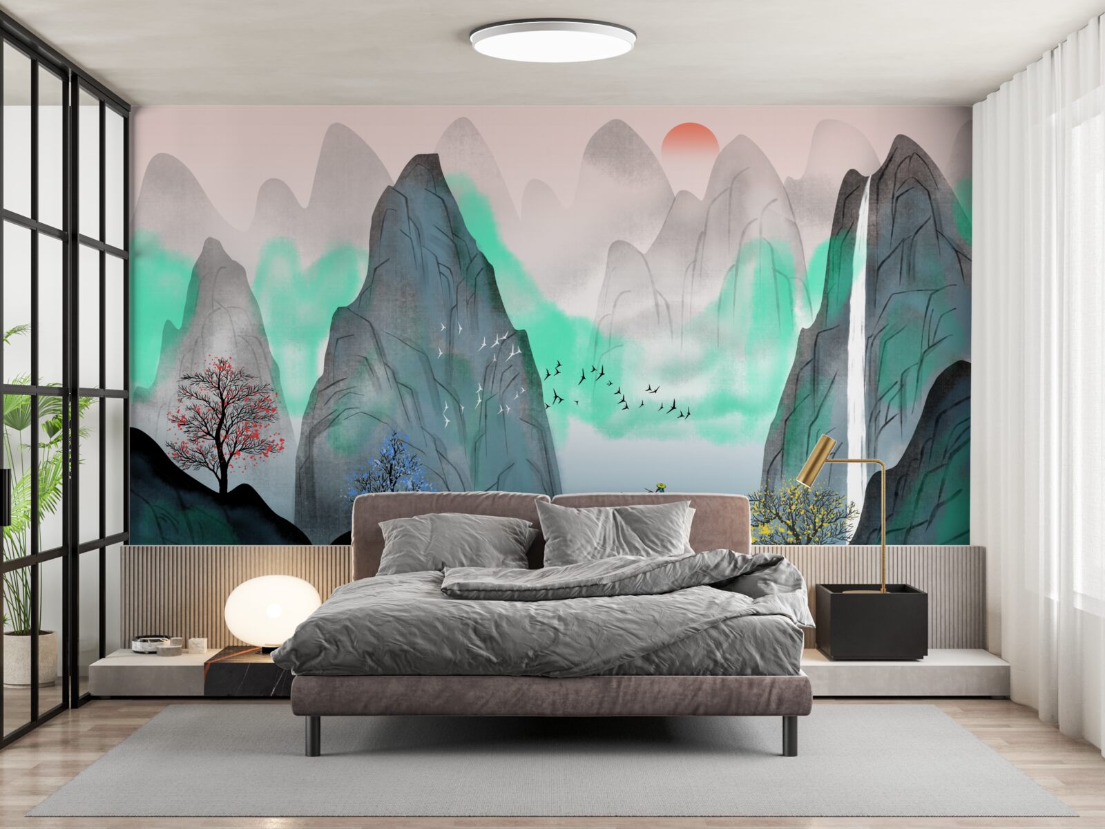 Fotobehang zonsondergang in de abstracte bergen