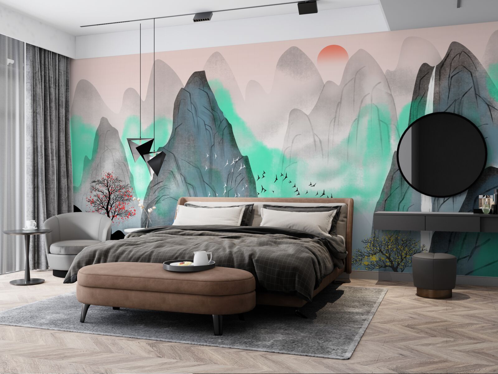 Fotobehang zonsondergang in de abstracte bergen