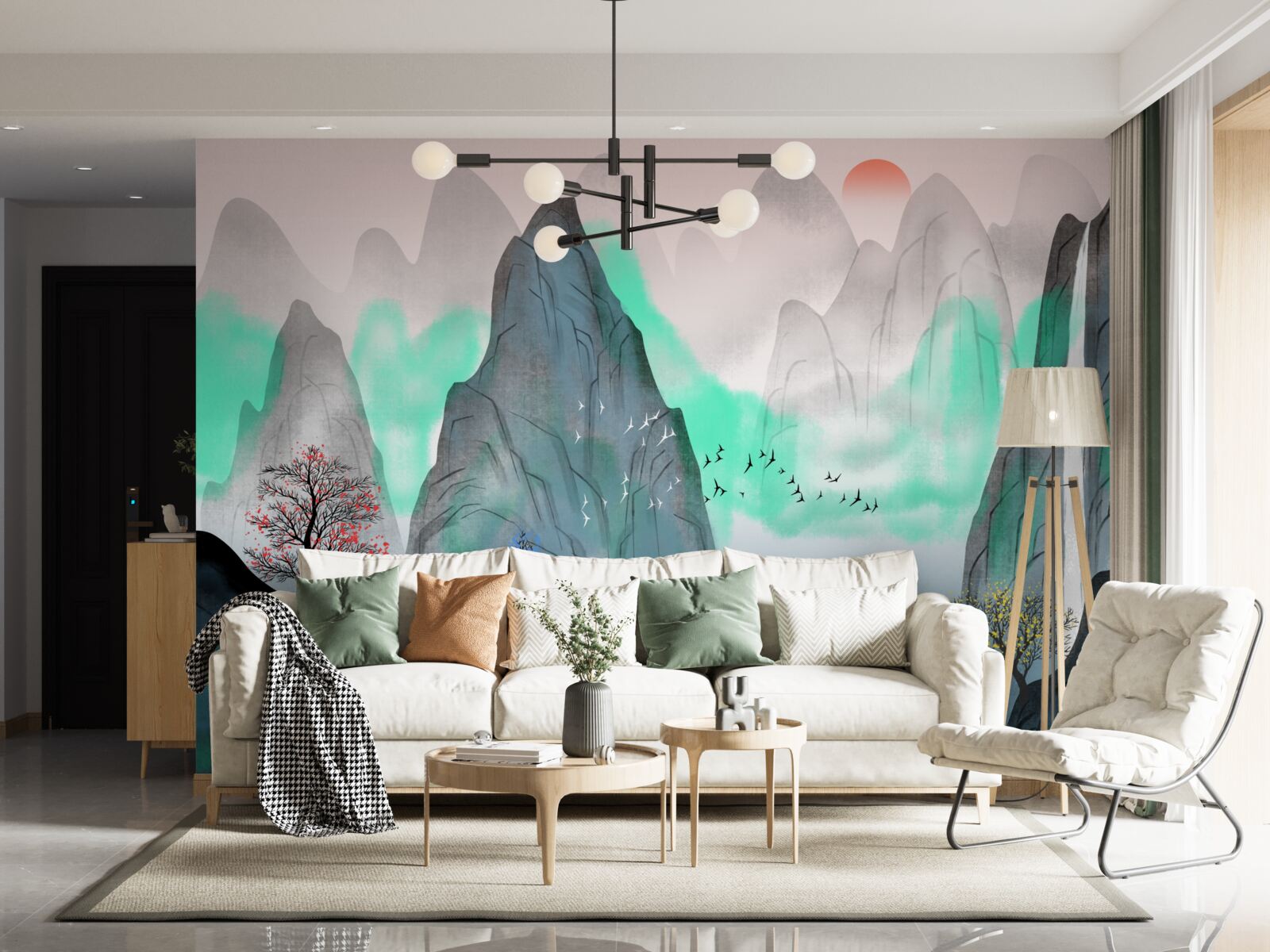 Fotobehang zonsondergang in de abstracte bergen