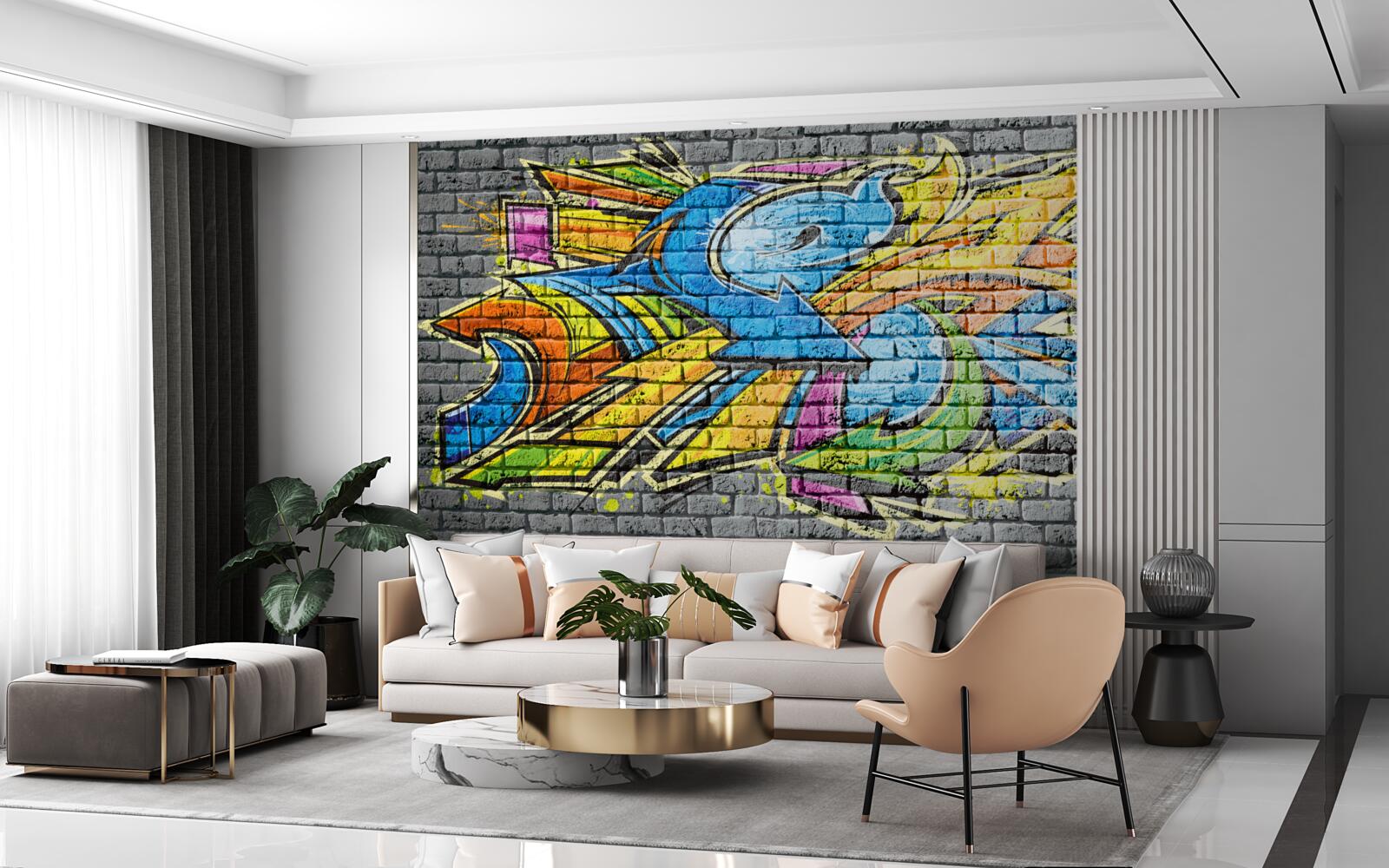 Fotobehang veelkleurige graffiti muurschildering