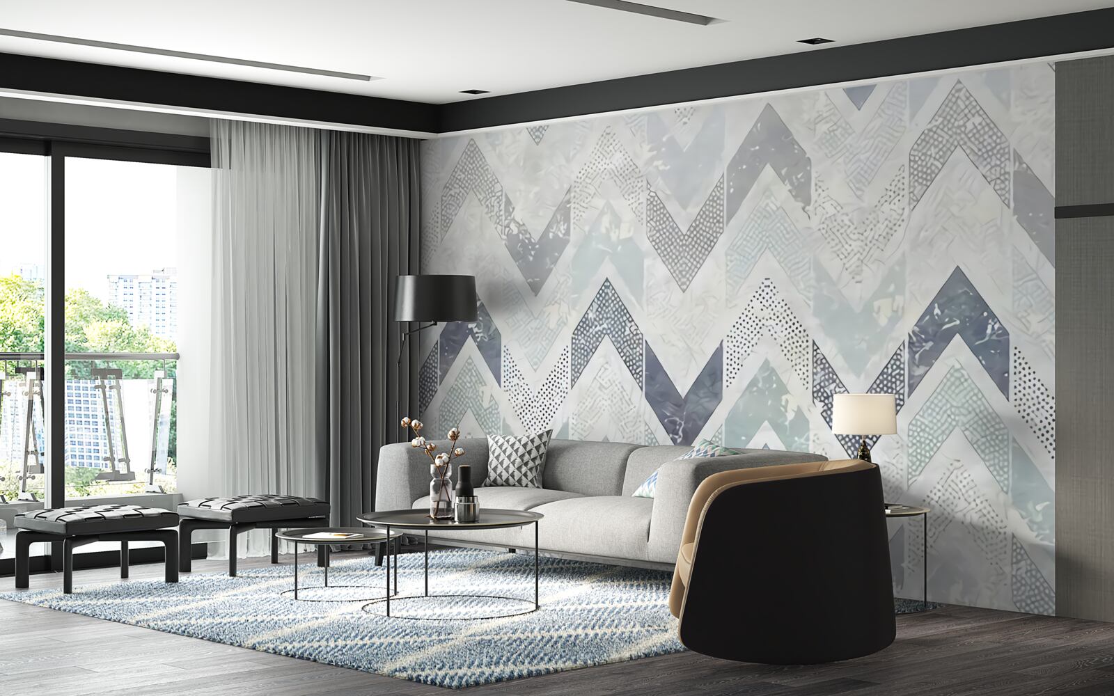 Fotobehang koude lijnen die in een zigzagpatroon lopen