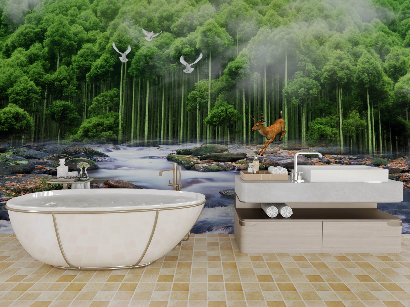 Fotobehang bosnatuur en watervallen