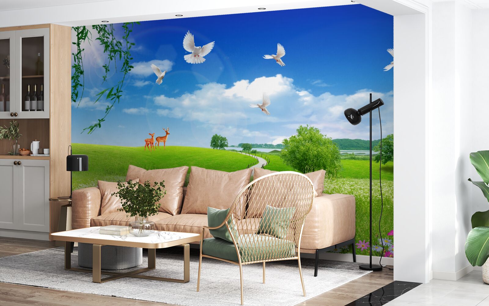 Fotobehang twee herten in groene gebieden