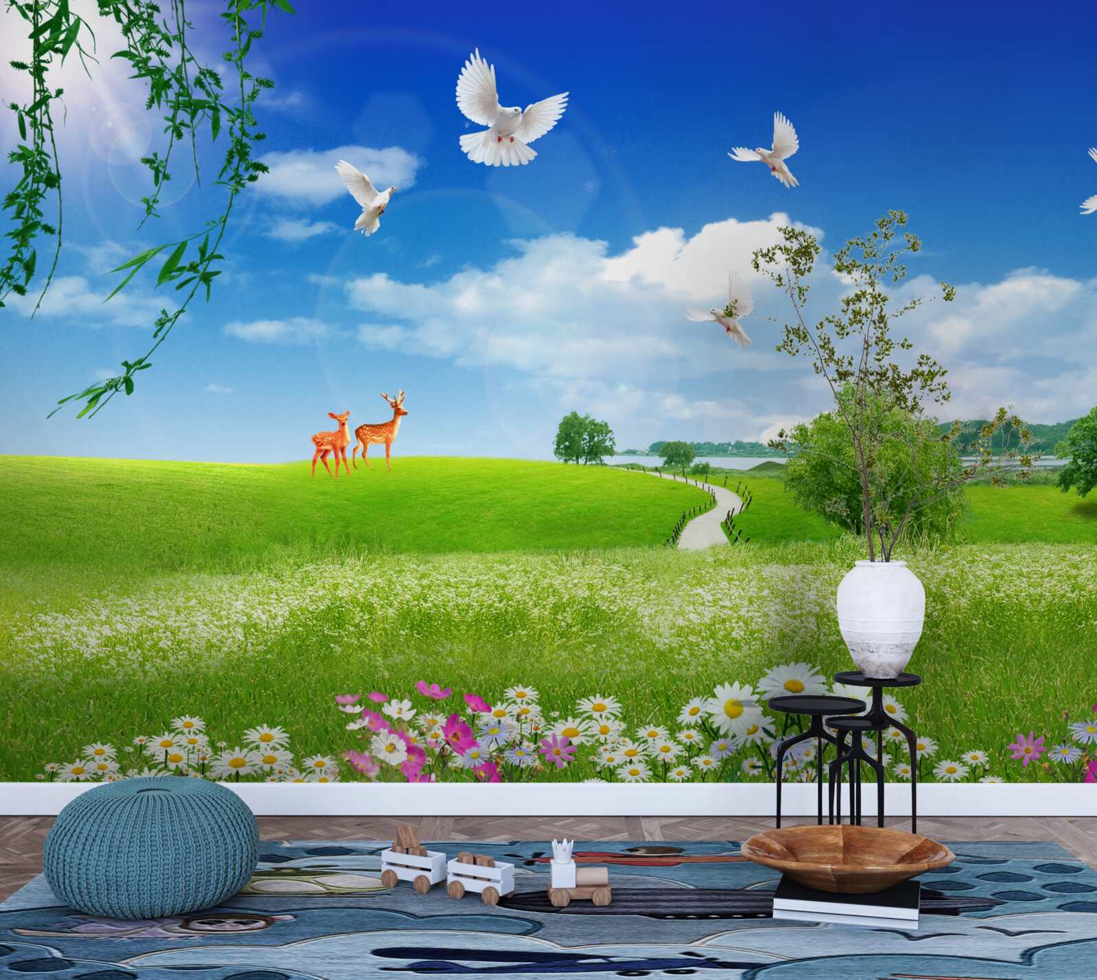 Fotobehang twee herten in groene gebieden