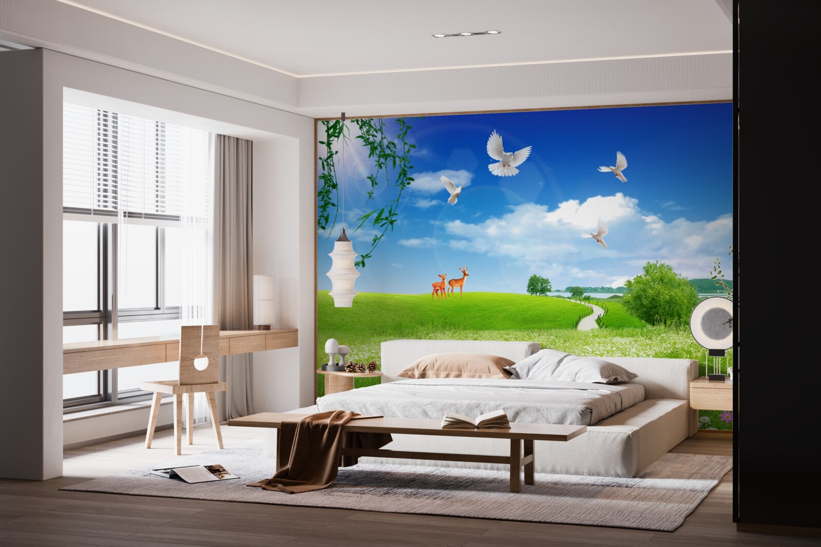 Fotobehang twee herten in groene gebieden