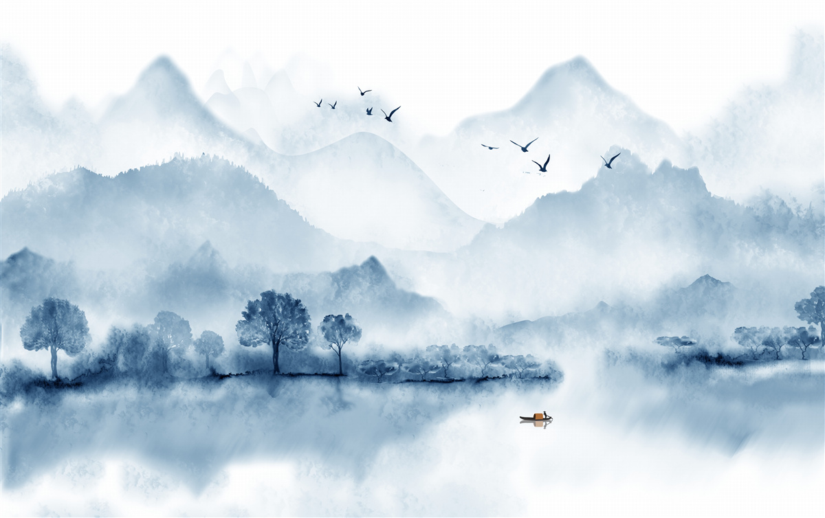 Fotobehang rust en stilte op een visvijver in de bergen