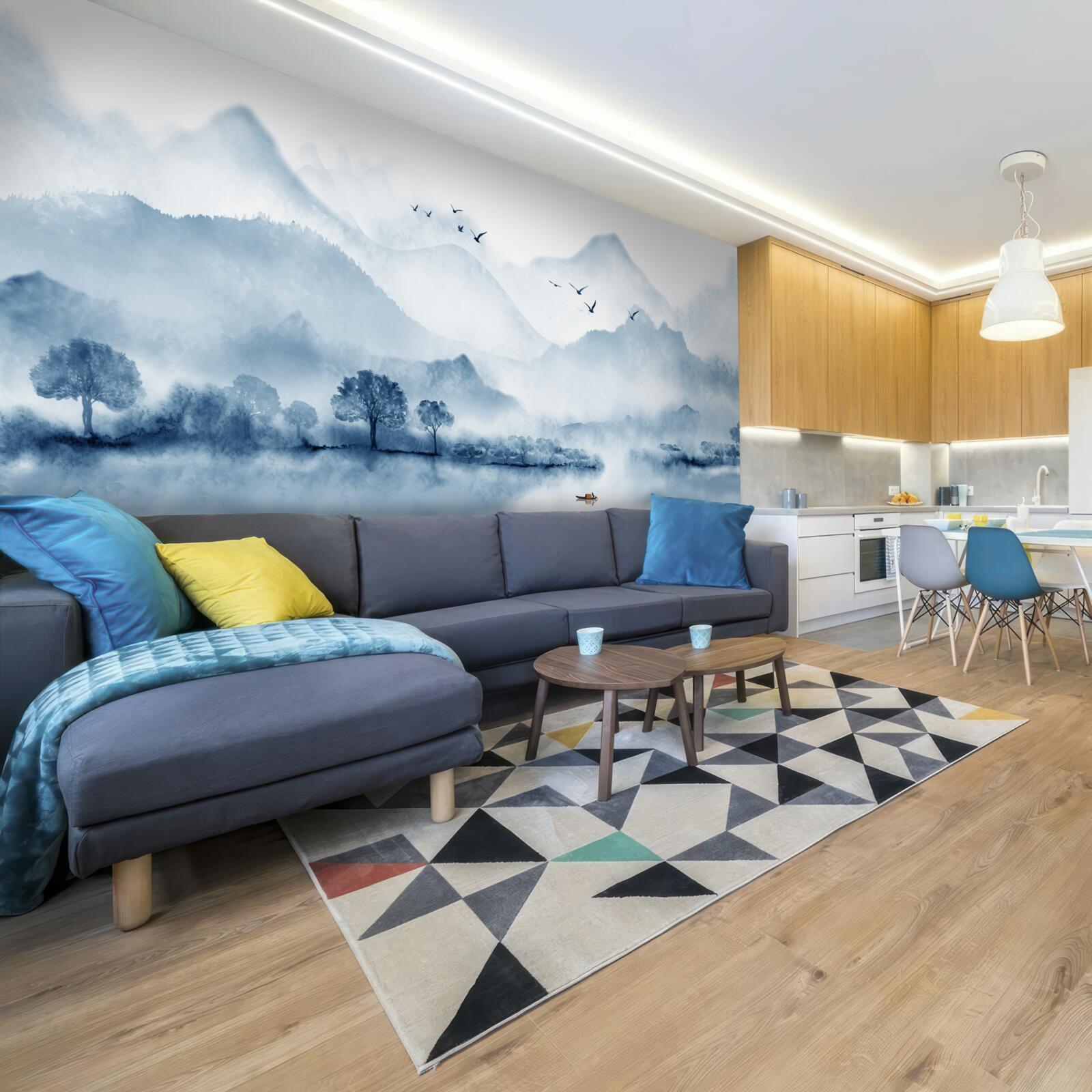 Fotobehang rust en stilte op een visvijver in de bergen