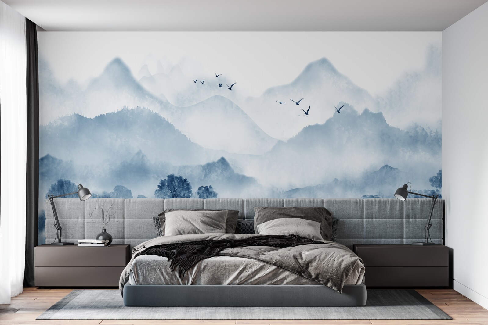 Fotobehang rust en stilte op een visvijver in de bergen