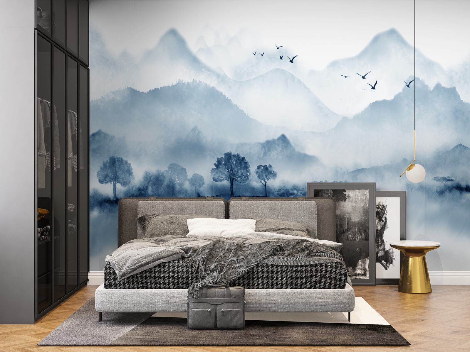 Fotobehang rust en stilte op een visvijver in de bergen