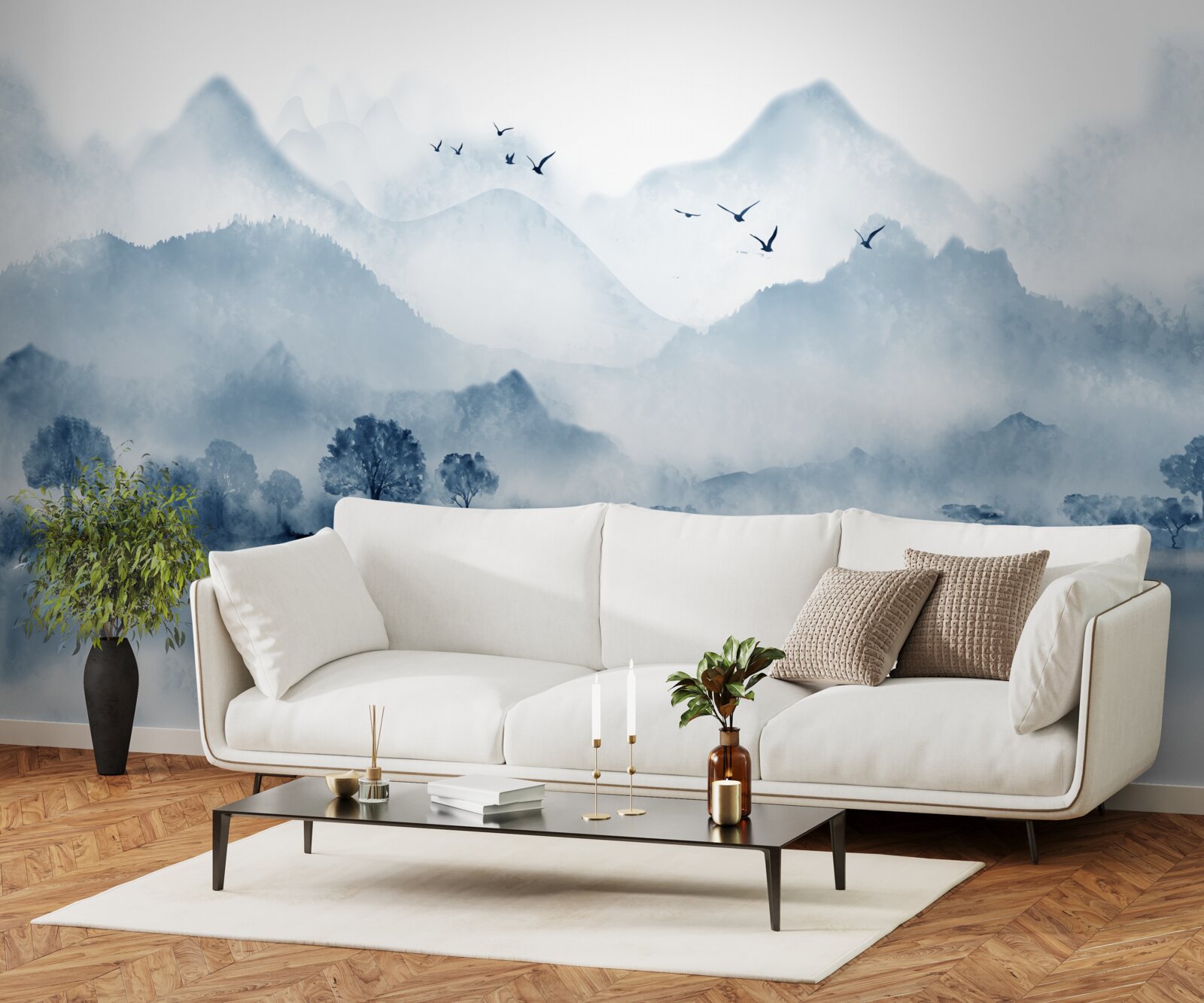 Fotobehang rust en stilte op een visvijver in de bergen