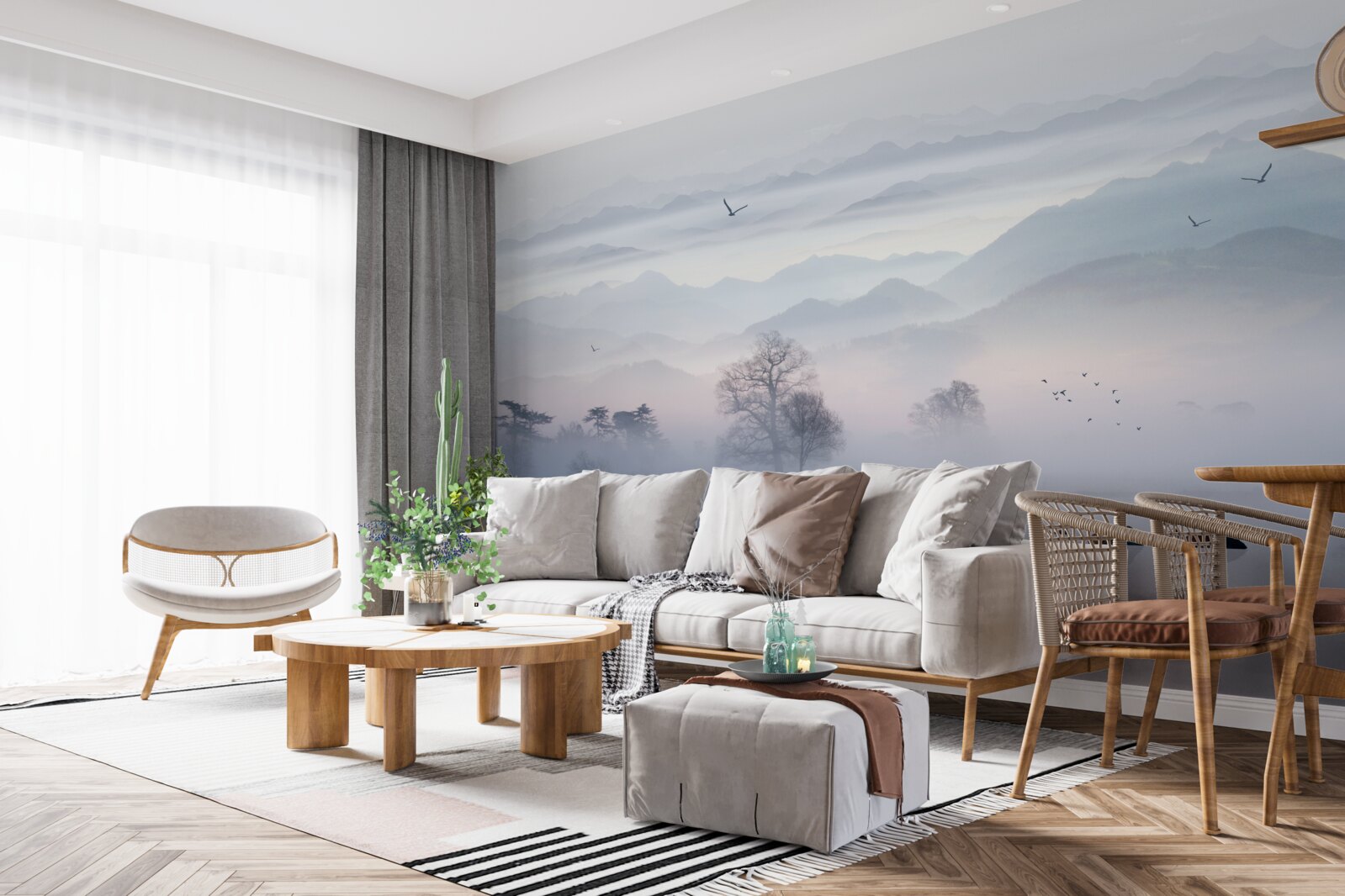 Fotobehang ochtendnevel over het water van het meer