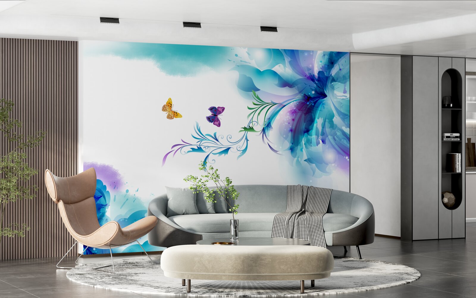 Fotobehang vlinders op een achtergrond van bloemen