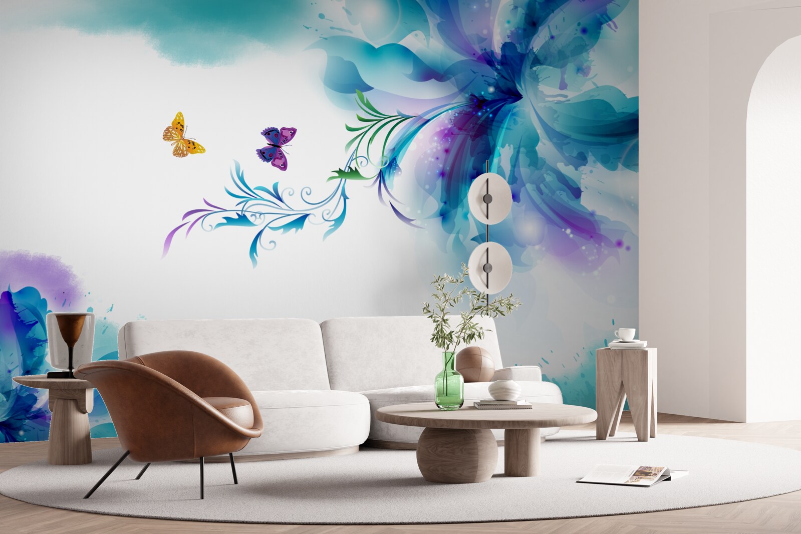 Fotobehang vlinders op een achtergrond van bloemen