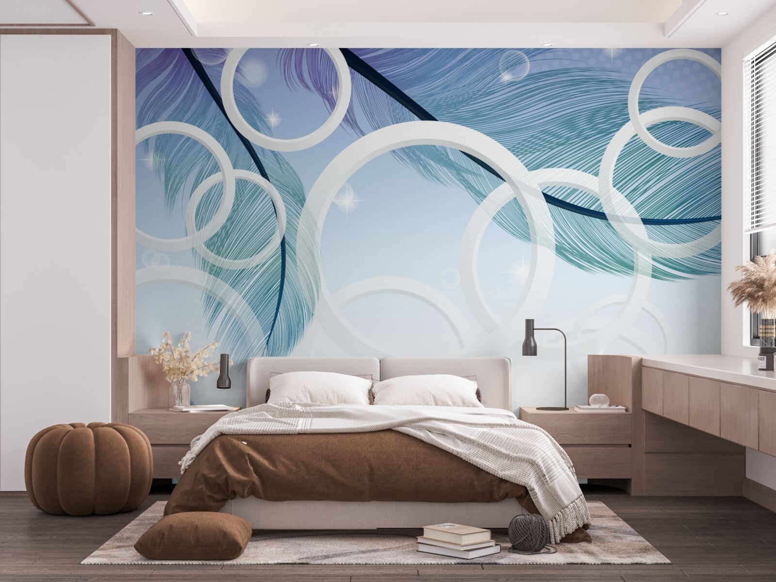 Fotobehang grote witte wielen en veren