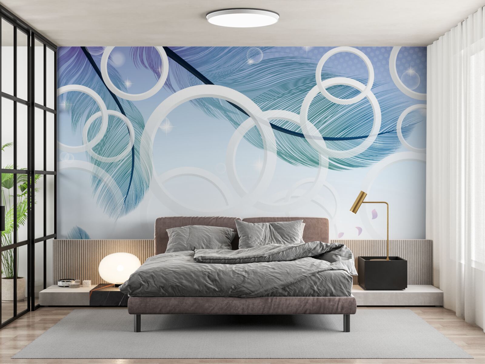 Fotobehang grote witte wielen en veren