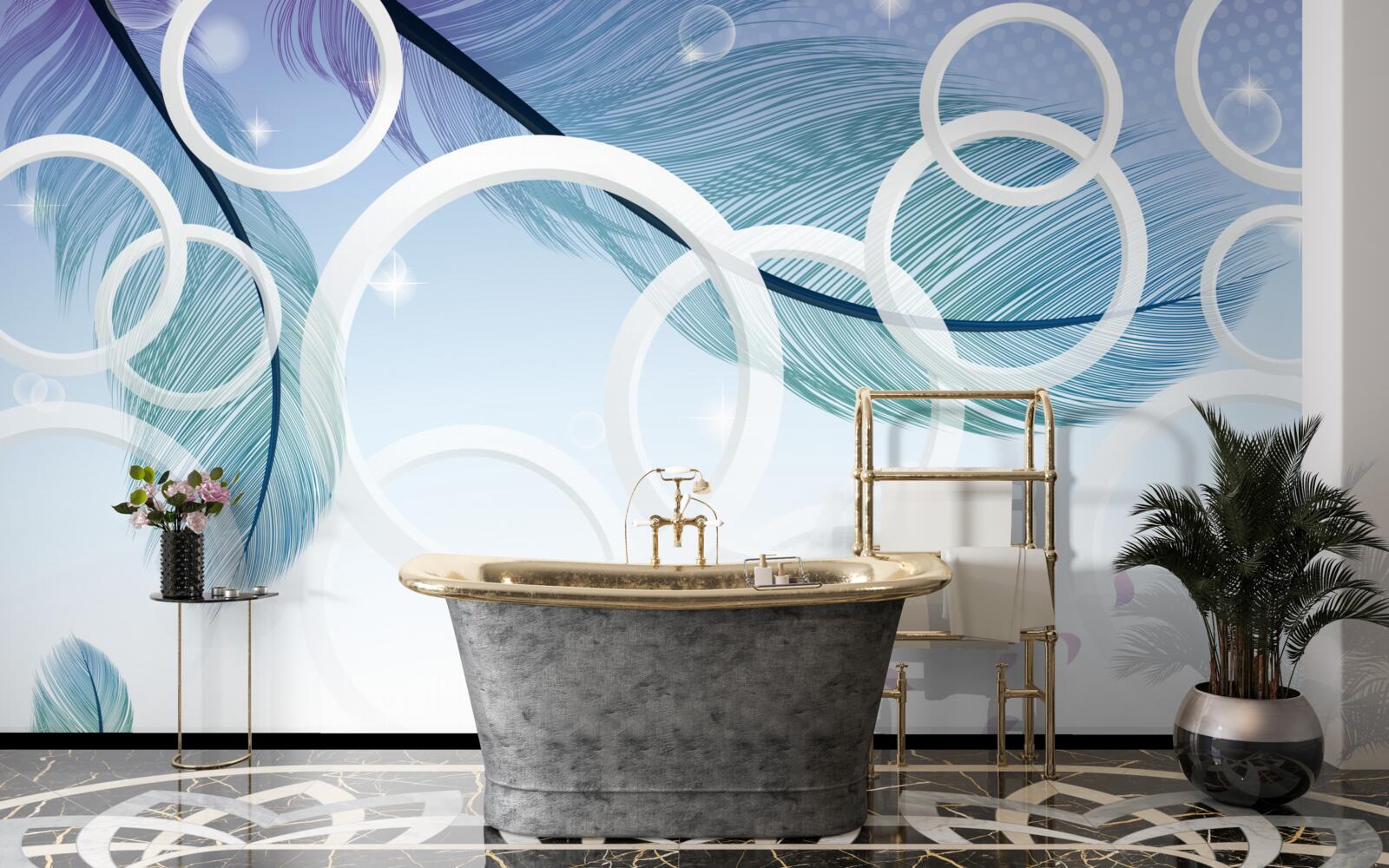 Fotobehang grote witte wielen en veren