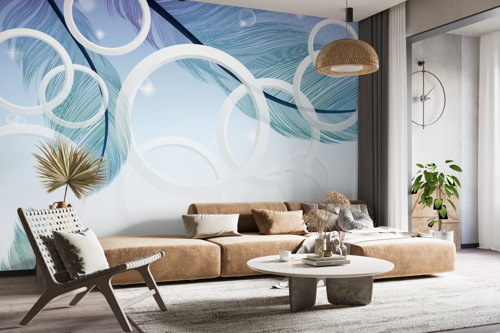 Fotobehang grote witte wielen en veren