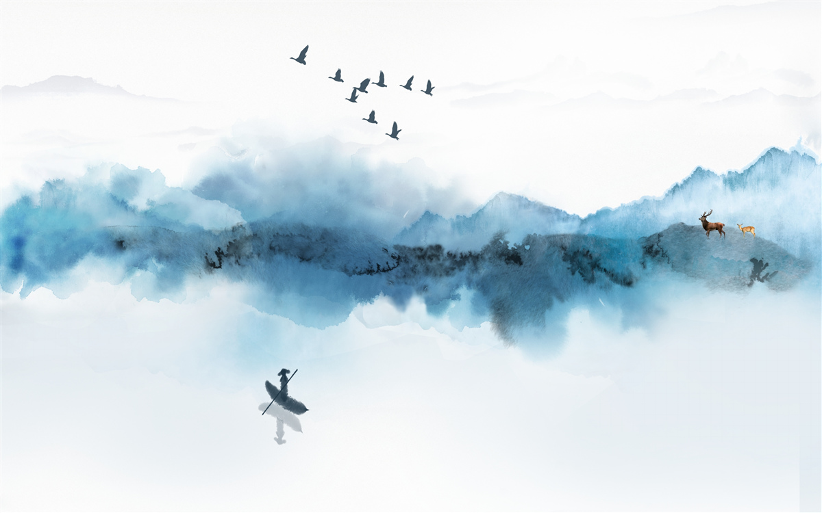 Fotobehang visser gehuld in ochtendmist