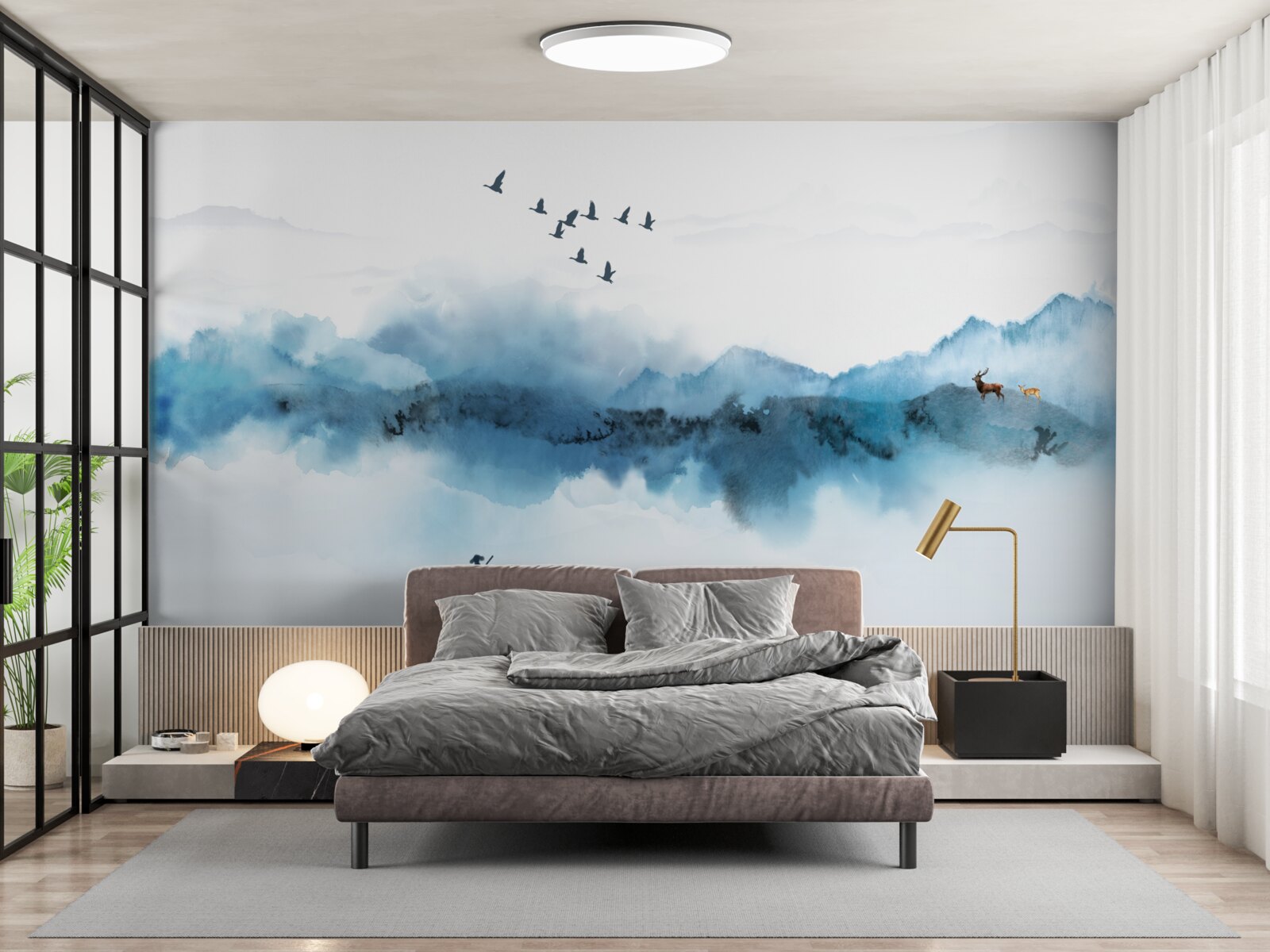 Fotobehang visser gehuld in ochtendmist