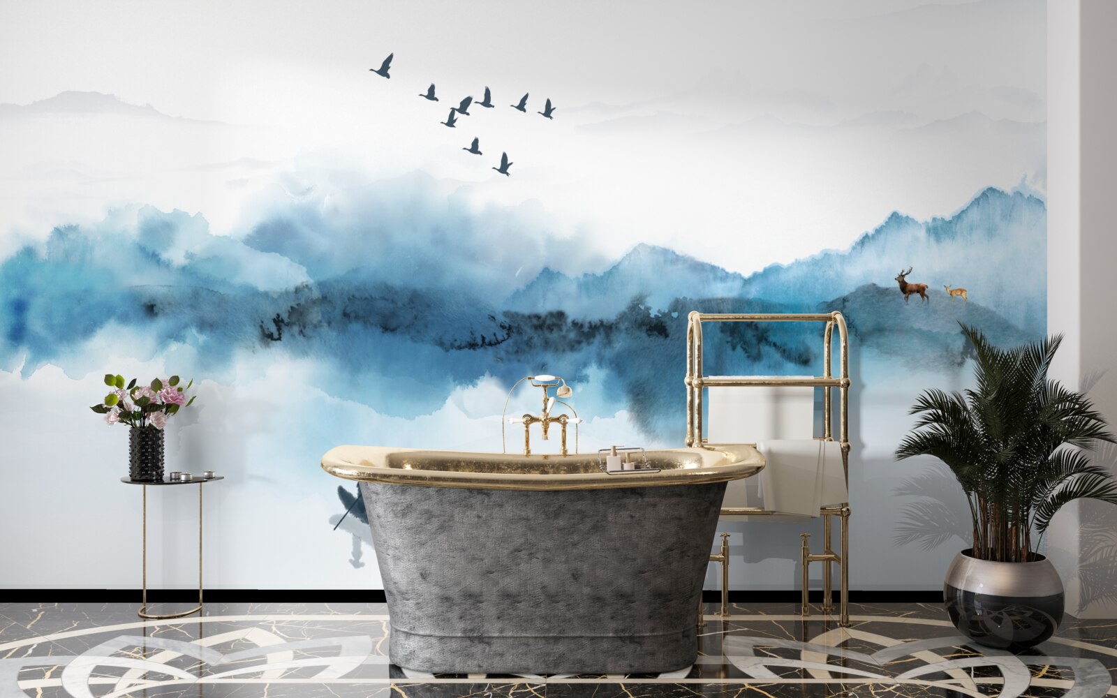 Fotobehang visser gehuld in ochtendmist