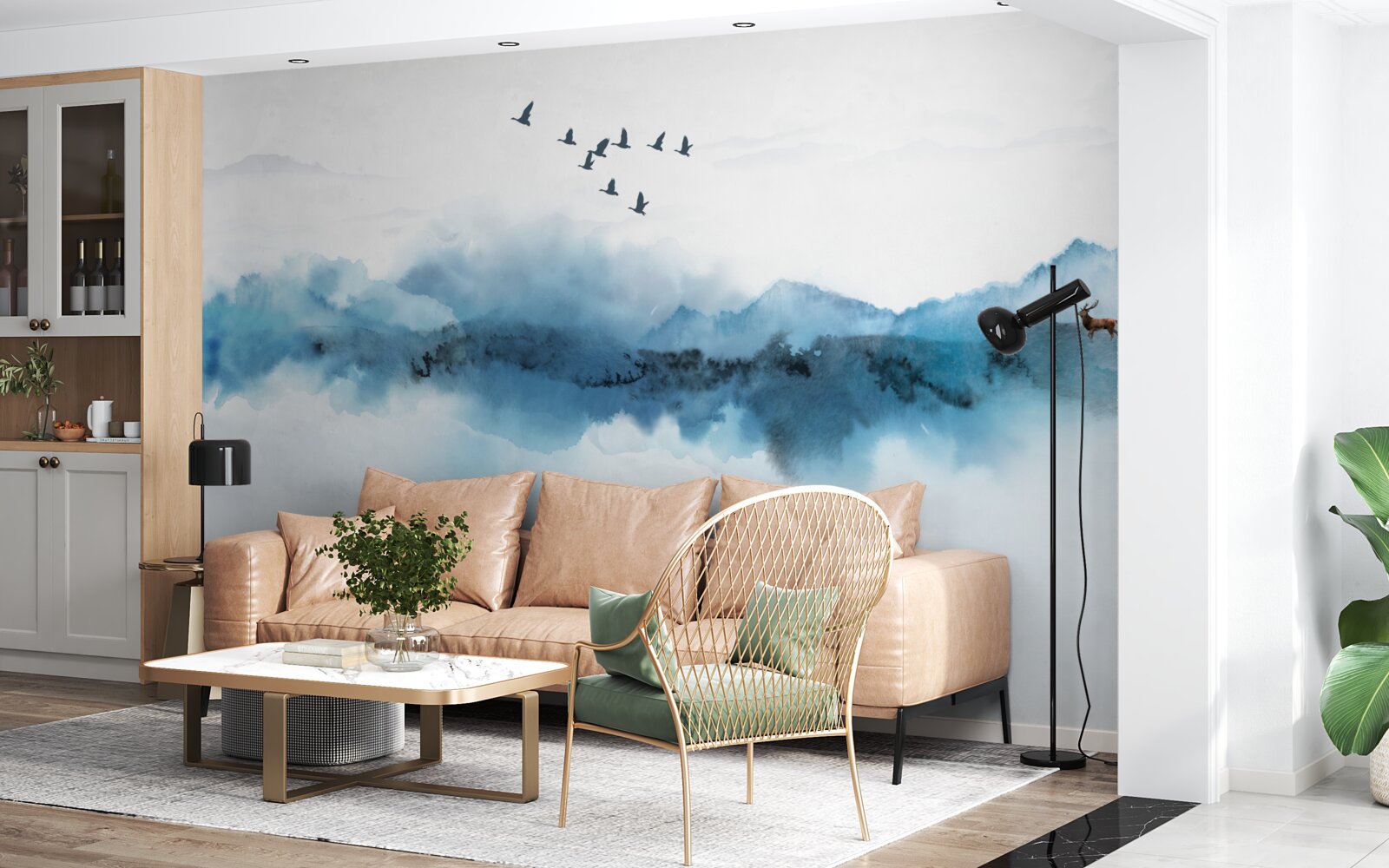 Fotobehang visser gehuld in ochtendmist