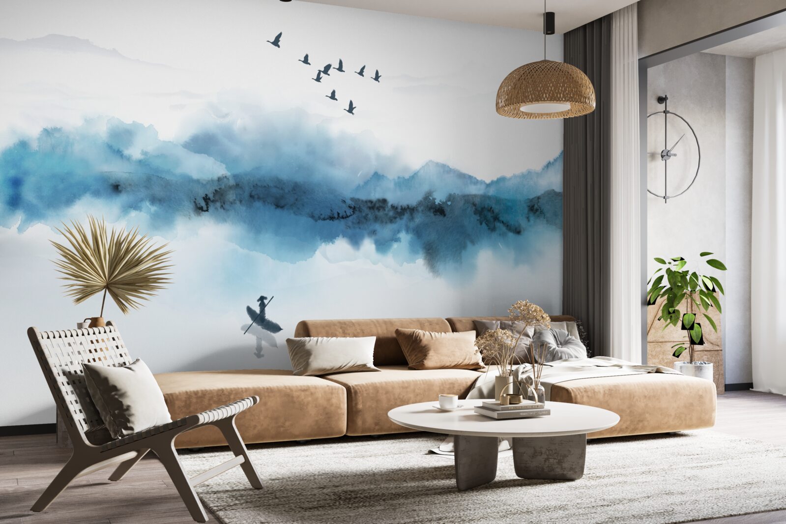 Fotobehang visser gehuld in ochtendmist