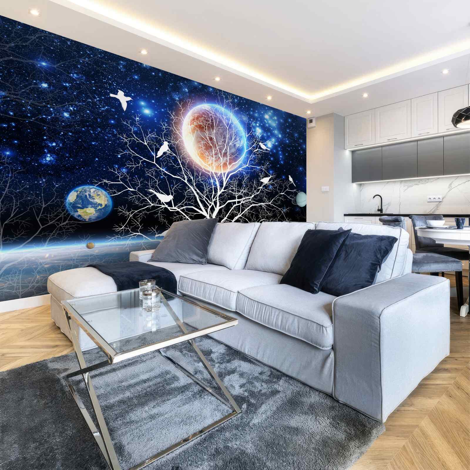 Fotobehang vredesboom tegen een sterrenhemel