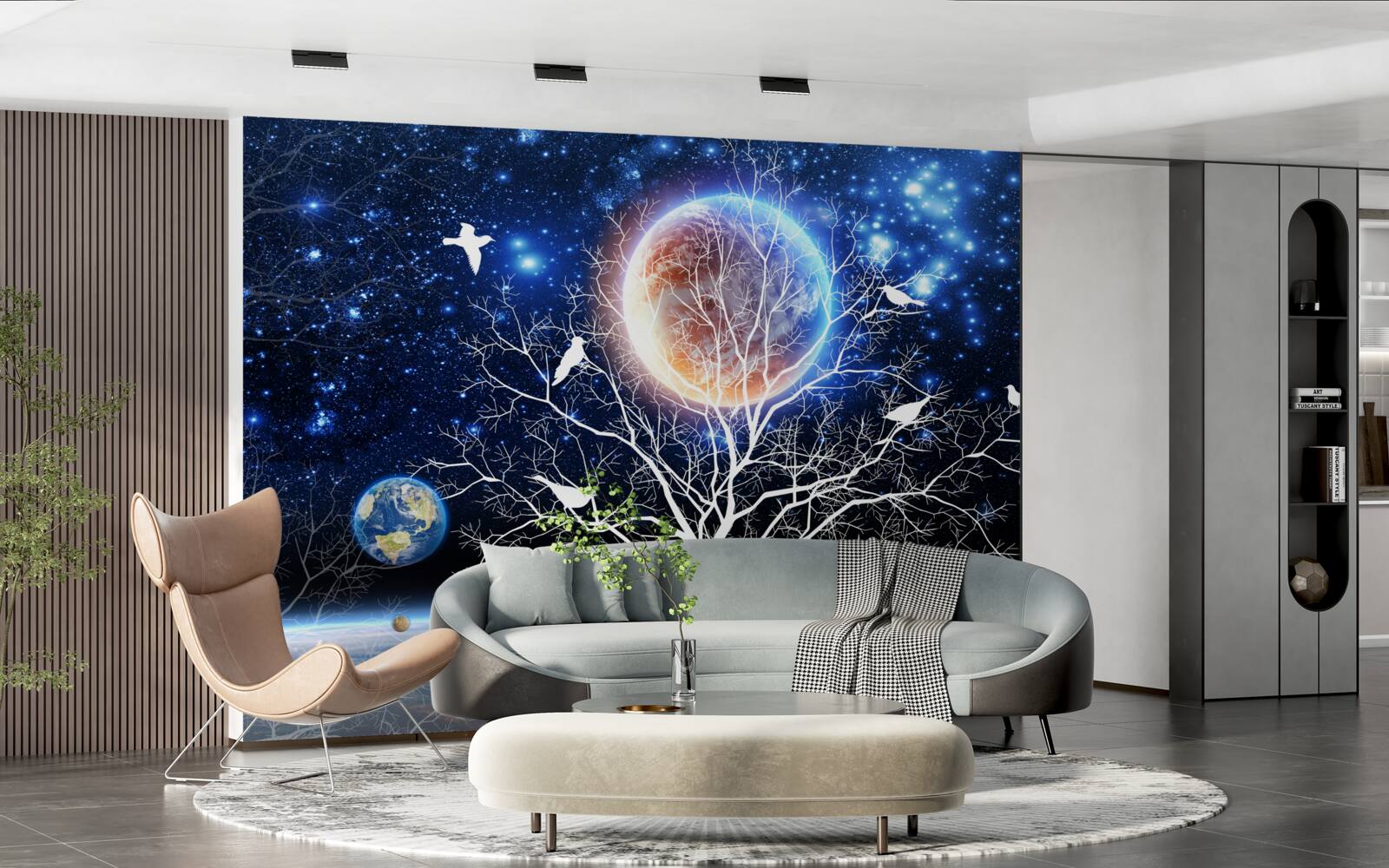 Fotobehang vredesboom tegen een sterrenhemel