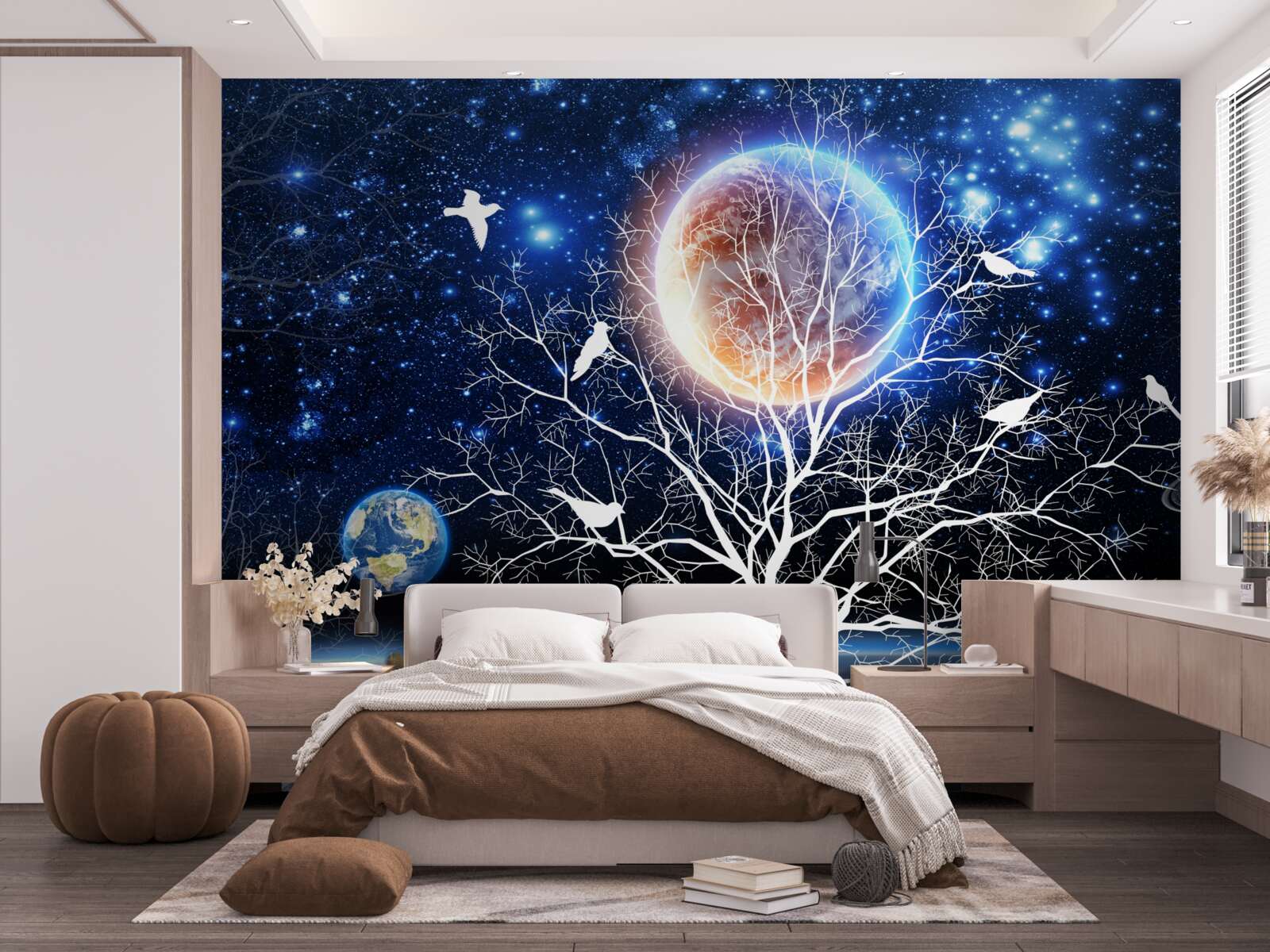 Fotobehang vredesboom tegen een sterrenhemel