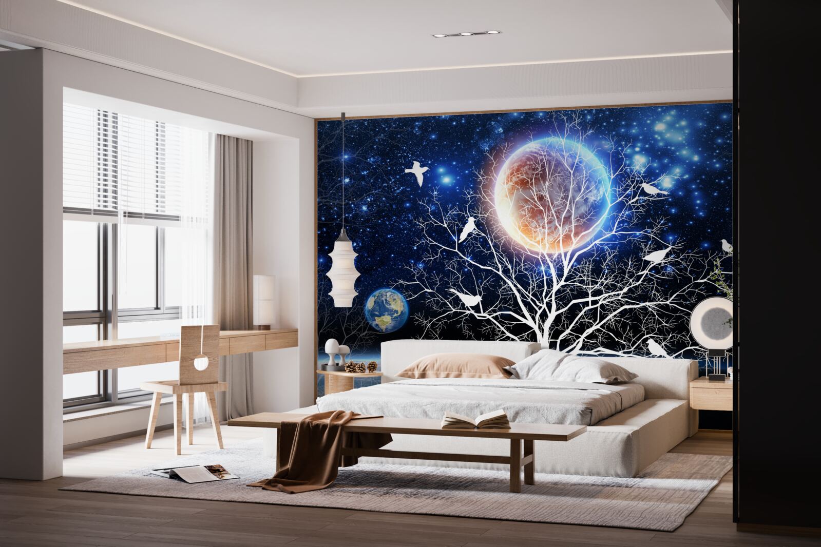 Fotobehang vredesboom tegen een sterrenhemel