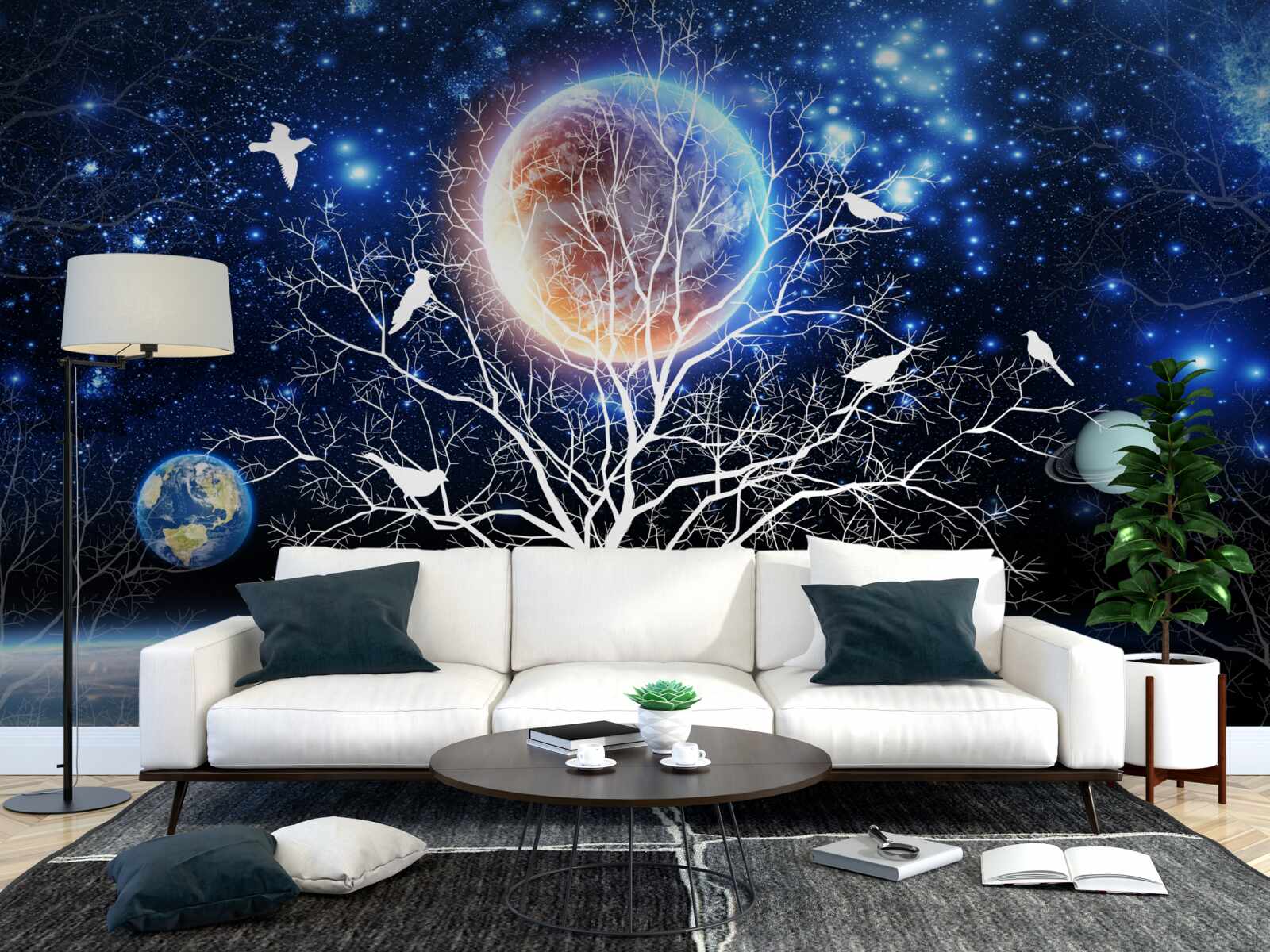 Fotobehang vredesboom tegen een sterrenhemel