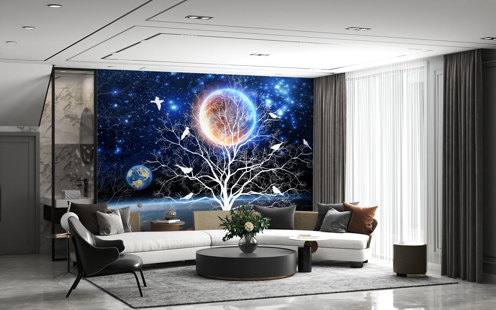 Fotobehang vredesboom tegen een sterrenhemel