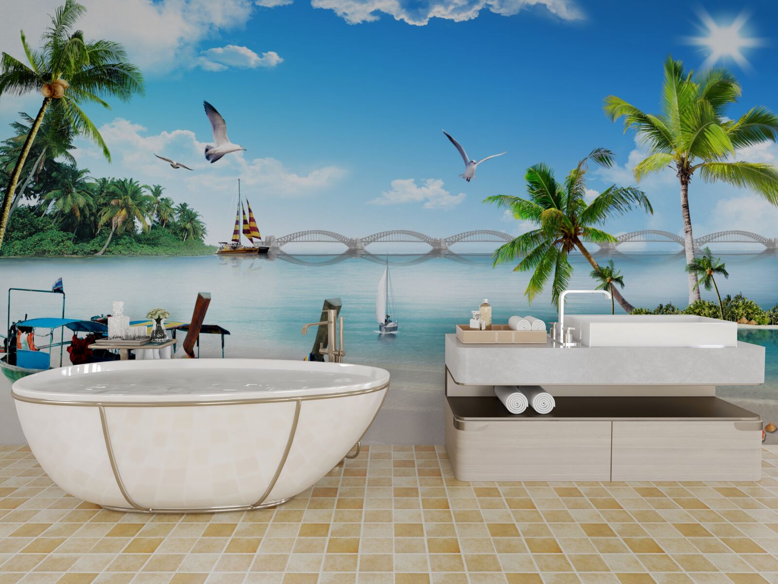 Fotobehang een toevluchtsoord op een onbewoond eiland