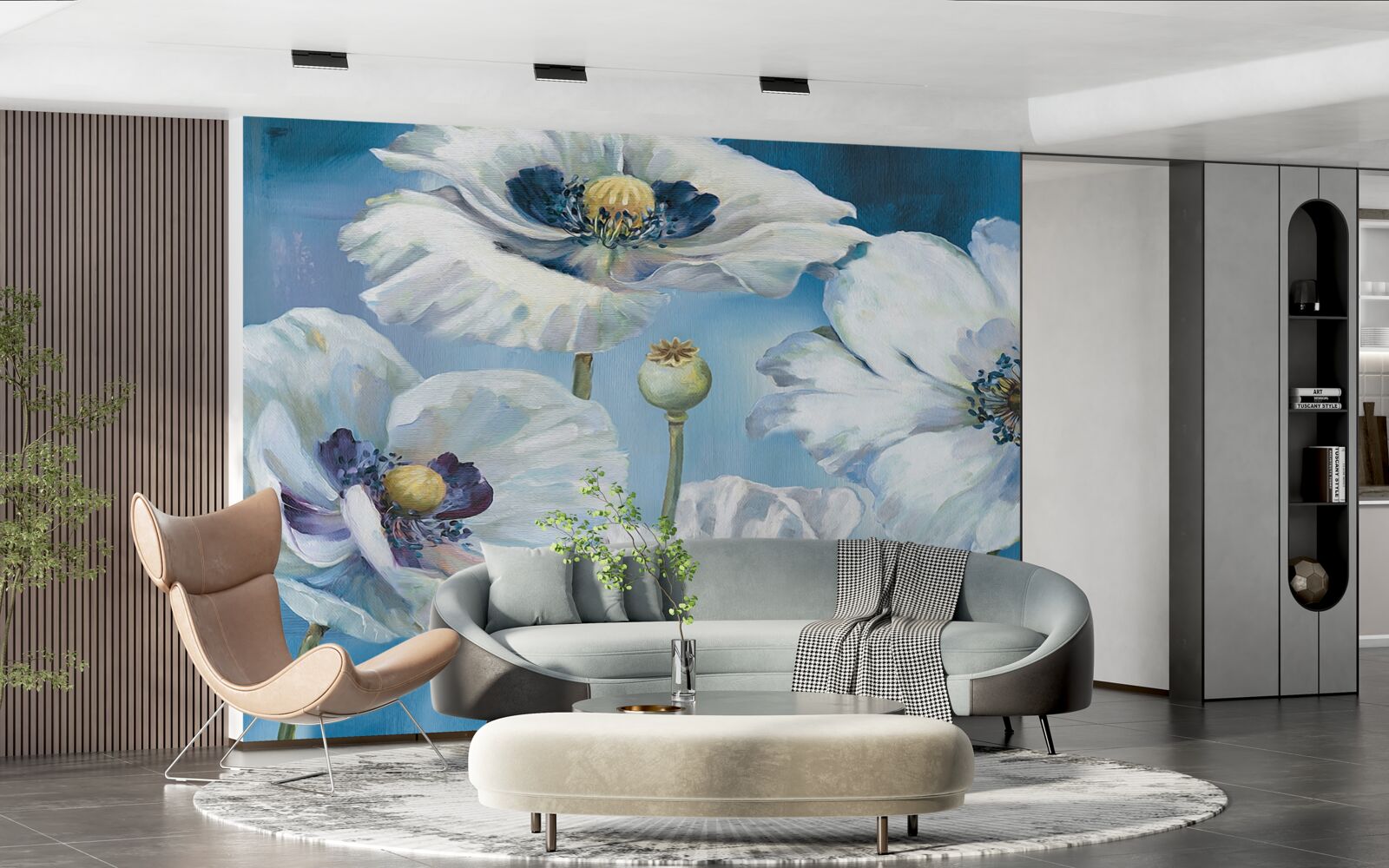 Fotobehang grote witte klaprozen