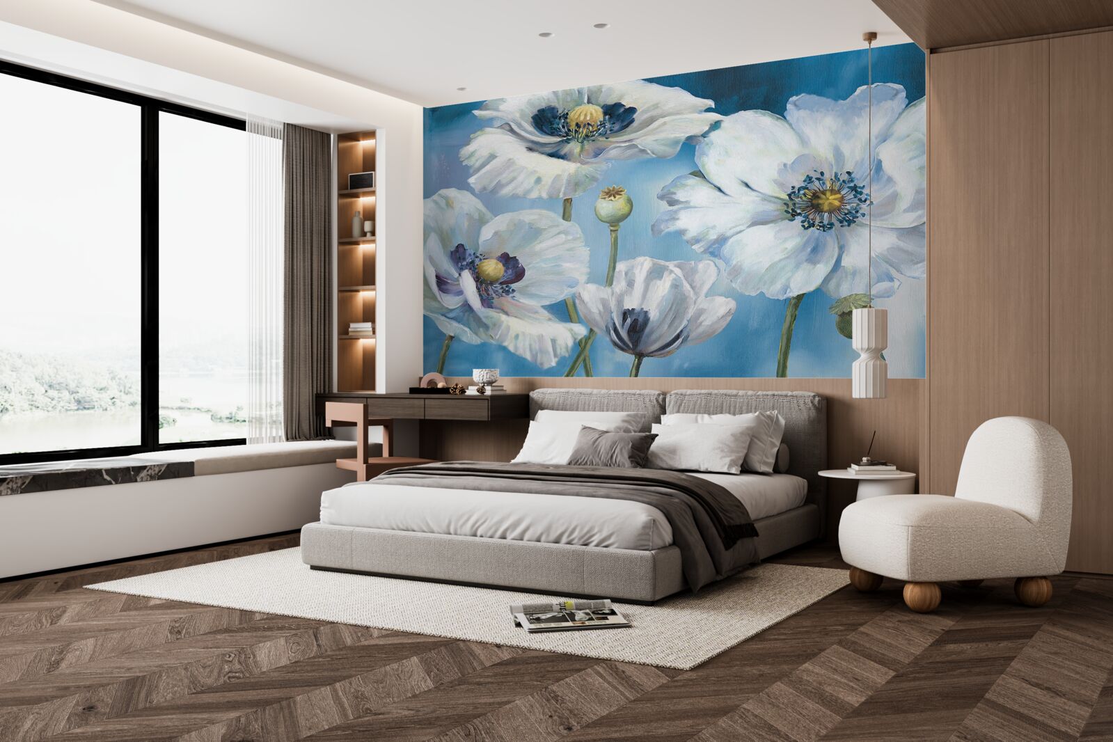 Fotobehang grote witte klaprozen