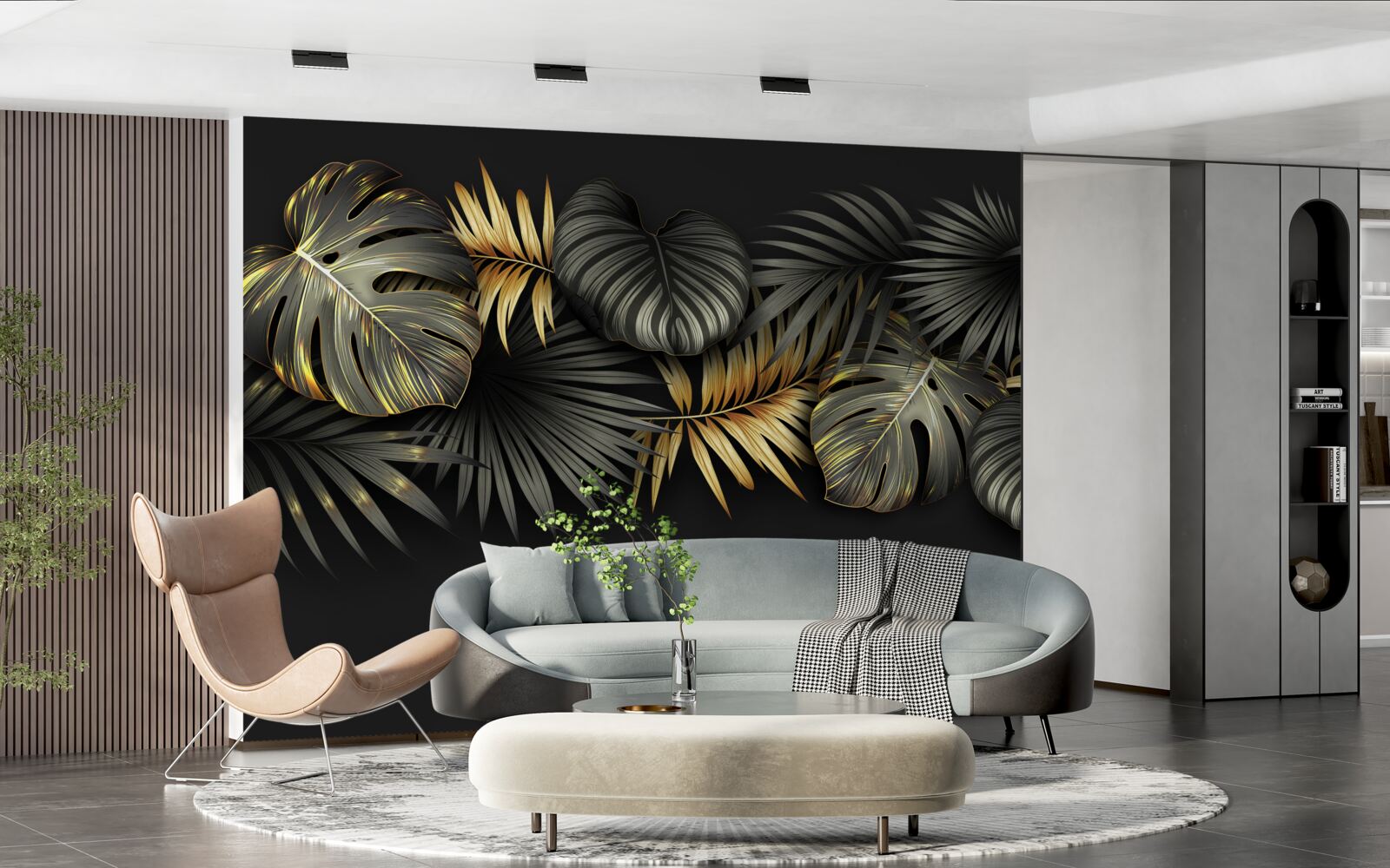 Fotobehang bladgoud op zwarte achtergrond