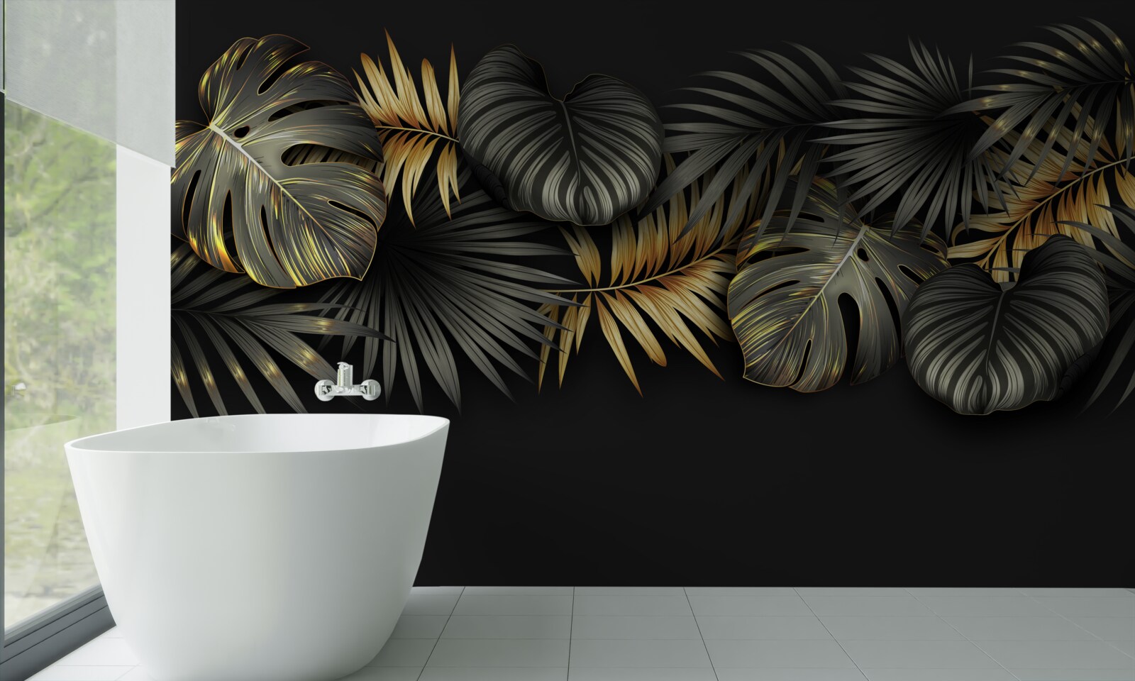 Fotobehang bladgoud op zwarte achtergrond