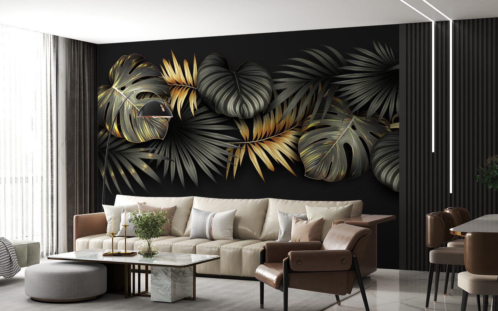 Fotobehang bladgoud op zwarte achtergrond