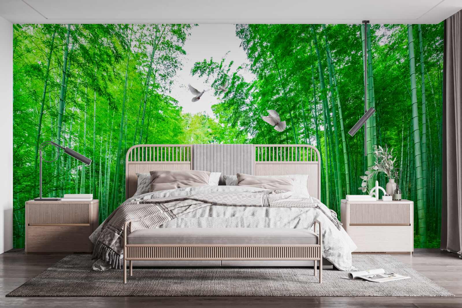 Fotobehang Pad door een groen bamboebos