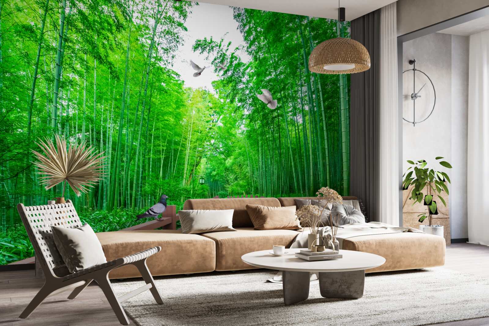 Fotobehang Pad door een groen bamboebos