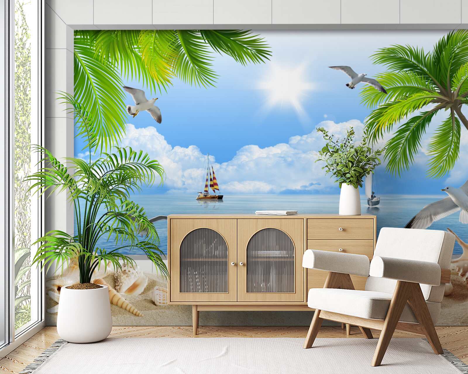 Fotobehang schepen op een kalme zee