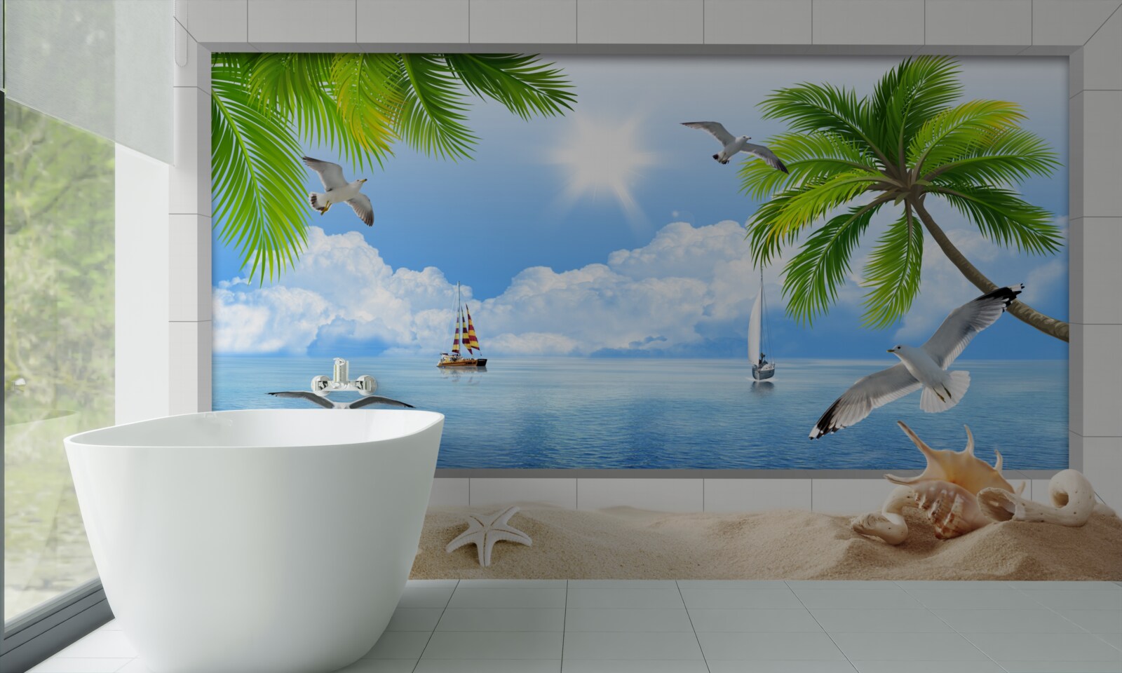 Fotobehang schepen op een kalme zee