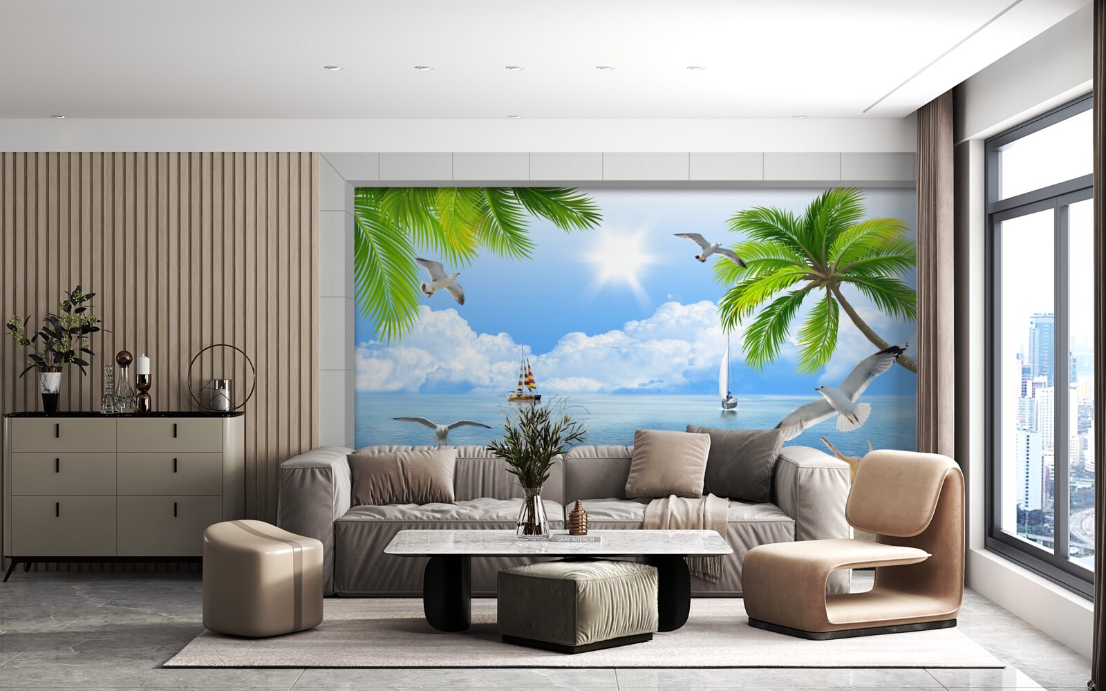 Fotobehang schepen op een kalme zee