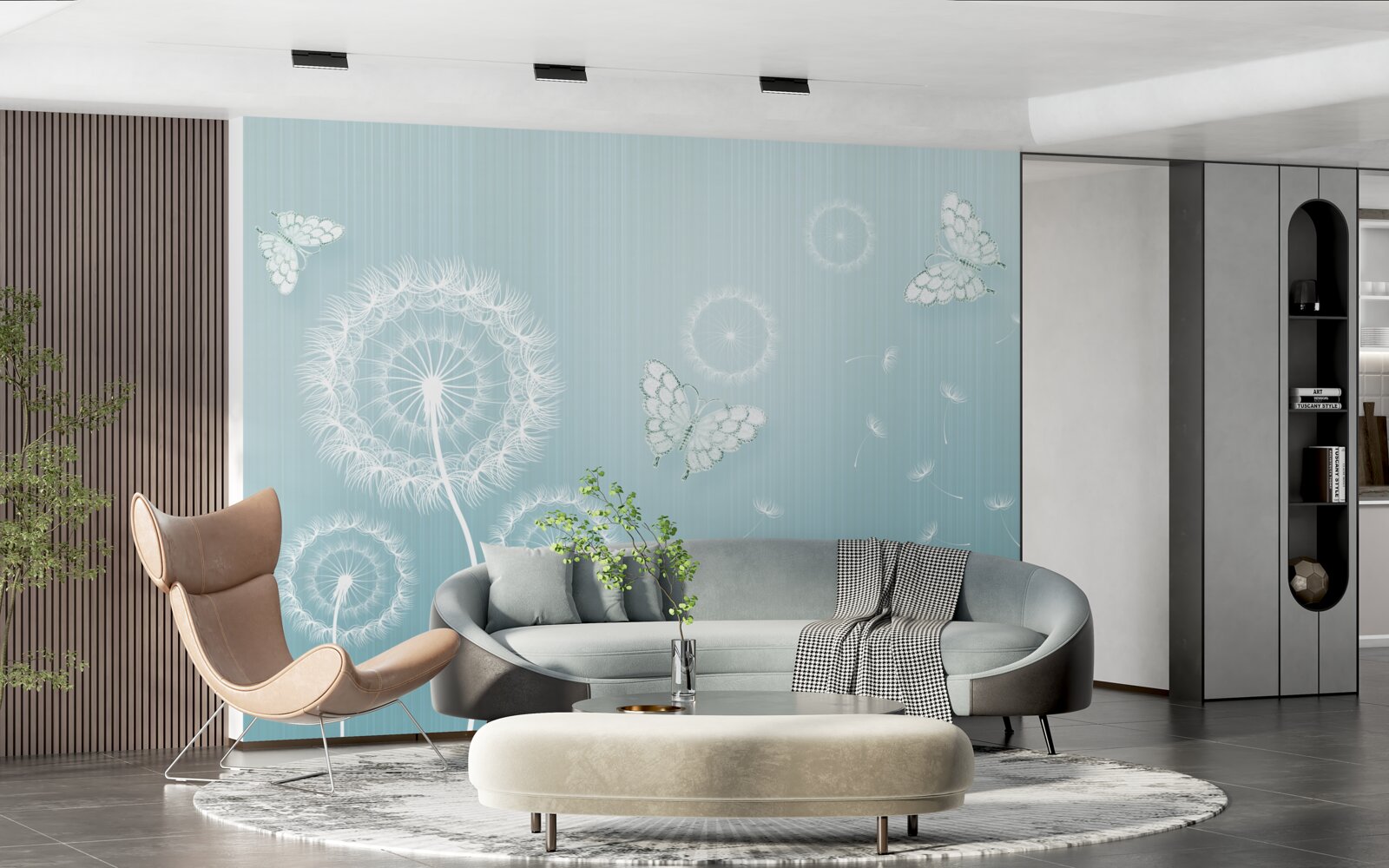 Fotobehang vlinderstelsel en paardenbloemen