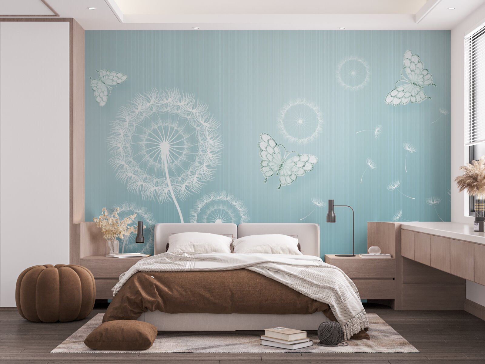 Fotobehang vlinderstelsel en paardenbloemen