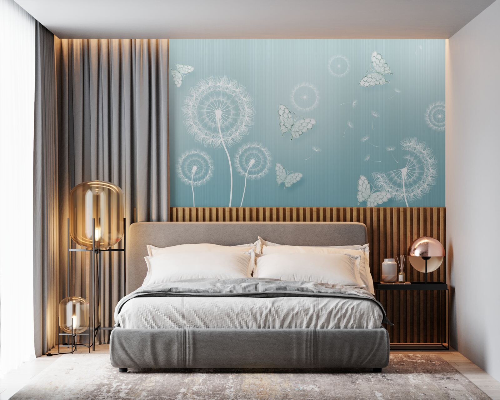 Fotobehang vlinderstelsel en paardenbloemen